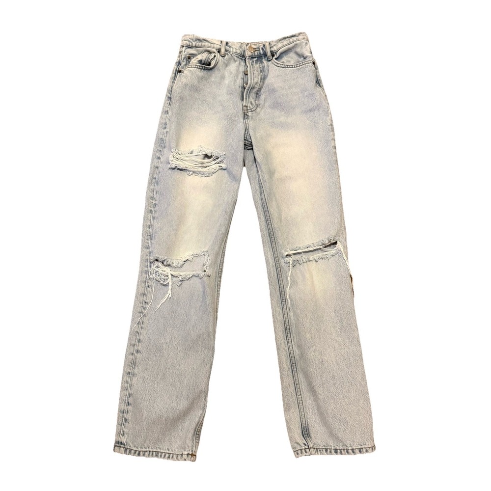 Reformation Jeans Women's 26 Blue Cynthia High Rise Relaxed Denim Distressed Rip